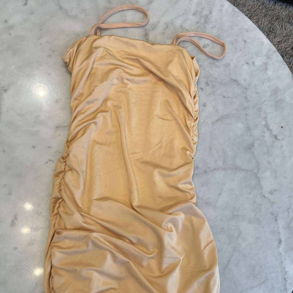 Gold cream mini bodycoin dress